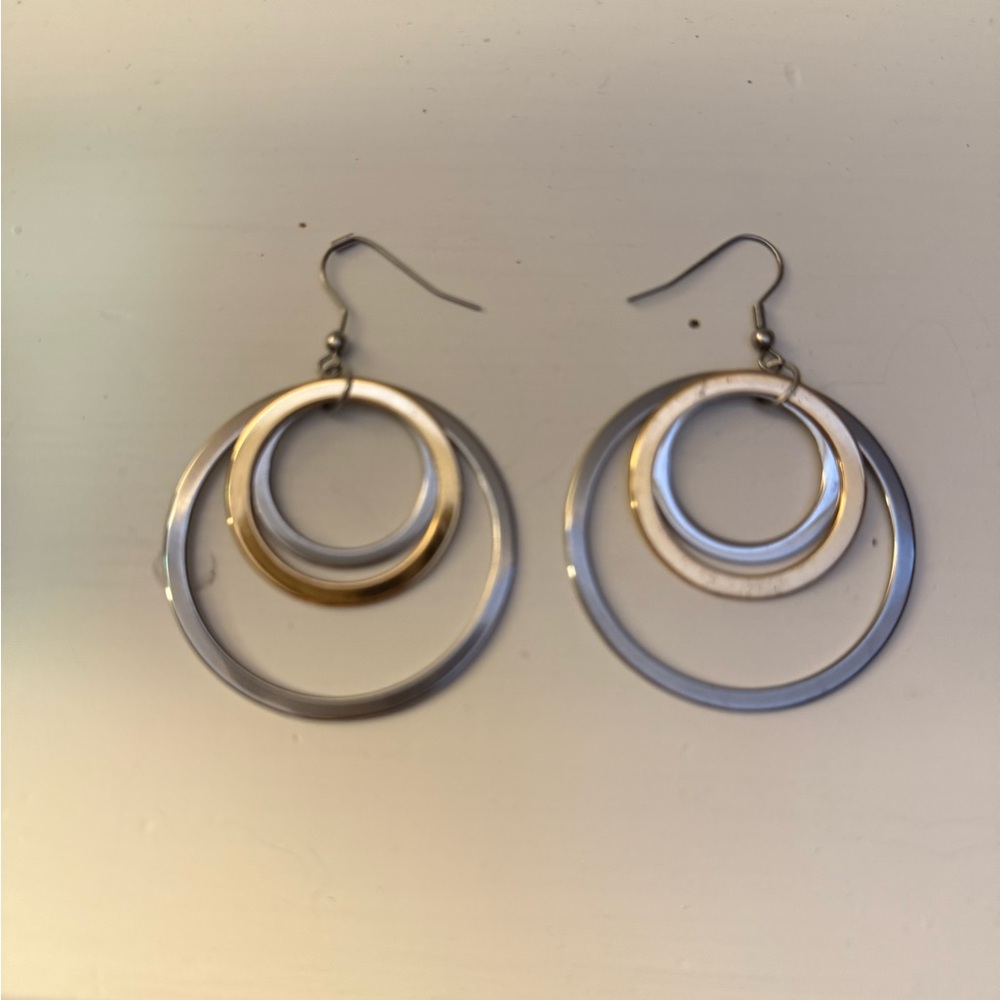 Triple Hoop Tri Colored. Pierced Earrings